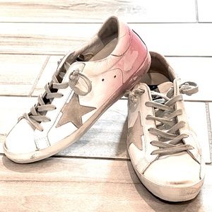 Golden Goose Superstar Sneakers in White/Pink Spray